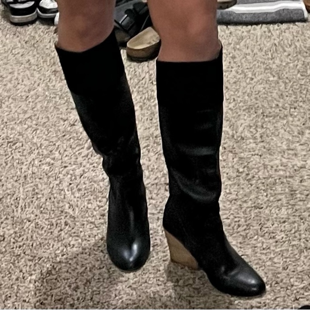 Black Leather Knee-High Boots